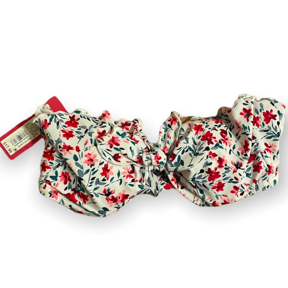 Floral bandeau bikini strapless top with attachable straps